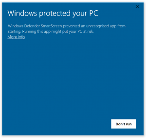 Windows unrecognized app